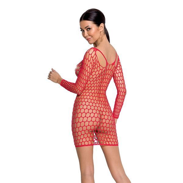 Бодистокинг-платье с глубоким воротом Passion BS093 red, длинные рукава SO6398