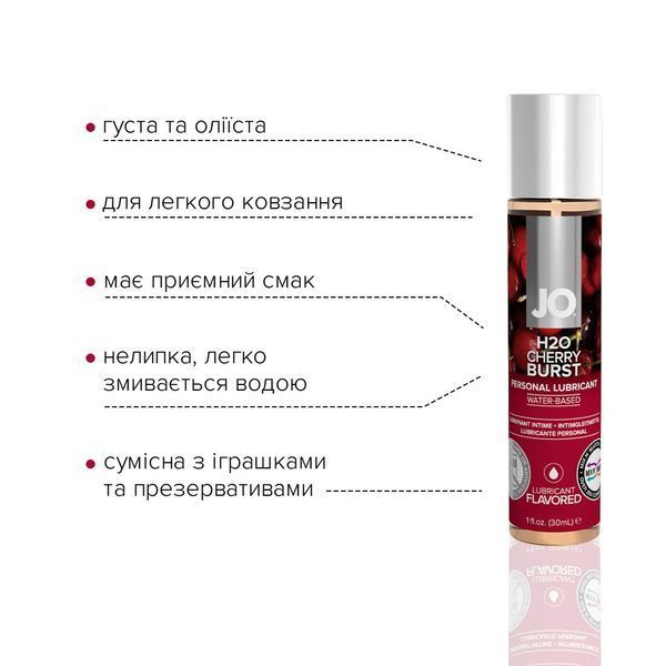 Змазка на водній основі JO H2O &mdash; Cherry Burst (30 мл) без цукру, рослинний гліцерин SO1467