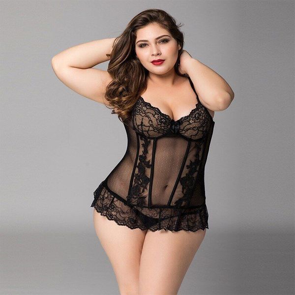 Мереживний корсет JSY &laquo;Сексуальна Белла&raquo; Plus Size Black, дрібна сітка, гіпюр, чашки з кісточками SO8364