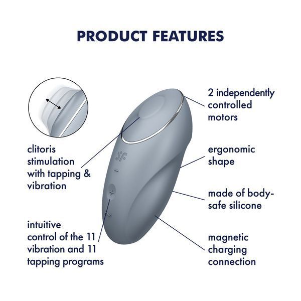 Вібростимулятор-пульсатор Satisfyer Tap & Climax 1 Bluegrey, ефект постукування пальцем, 2 мотори SX0568