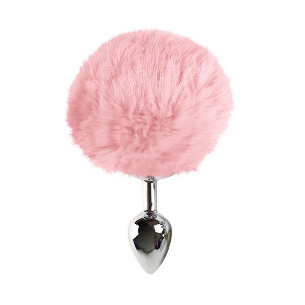 Металева анальна пробка М Art of Sex - Metal Butt plug Rabbit Tail Soft pink, діаметр 3,4 см SO6692
