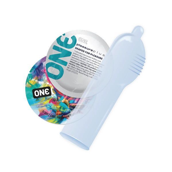 Презервативи ONE Pleasure Plus, 12 шт, з ребристою ділянкою на кінці, подарункове паковання-тубус SX0793