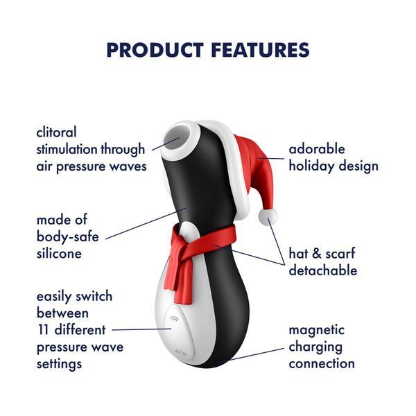 Вакуумный клиторальный стимулятор Satisfyer Penguin Holiday Edition, в шапочке и шарфе SO8777