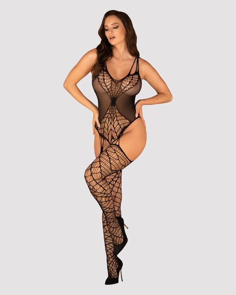 Ажурний бодістокінг під павутину Obsessive Bodystocking G325 black S/M/L, чорний, комбінезон SO7247