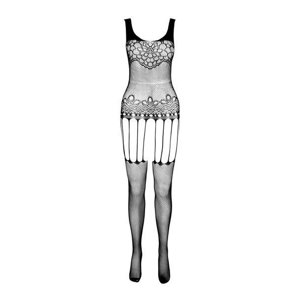 Бодістокінг Passion ECO BS001 One Size black, з доступом, імітація підв&rsquo;язок, флористичний декор SO7065