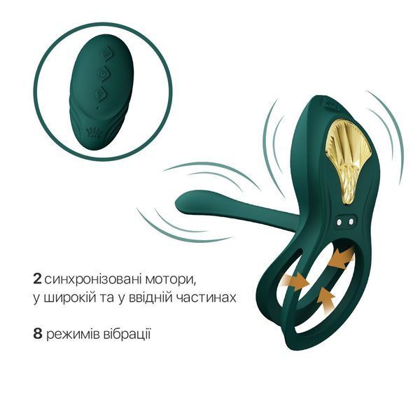 Смарт-ерекційне кільце Zalo - BAYEK Turquoise Green, подвійне з ввідною частиною, пульт ДК SO6644
