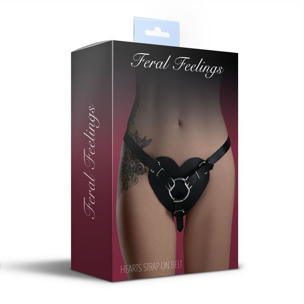 Трусики Серце для страпону з натуральної шкіри Feral Feelings - Hearts Strap-on Belt Black SO9417