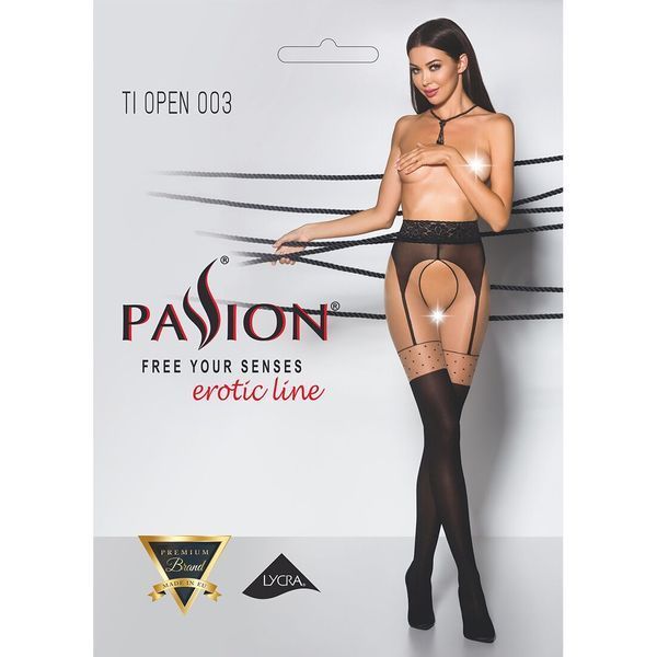 Эротические колготки Passion TIOPEN 003 1/2 (20/40 den), nero, имитация чулок и пояса PS24504