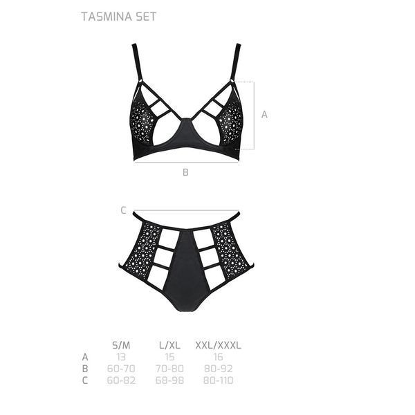 Комплект білизни Passion TASMINA SET S/M black, ліф, високі трусики з корсетом ззаду SO8491