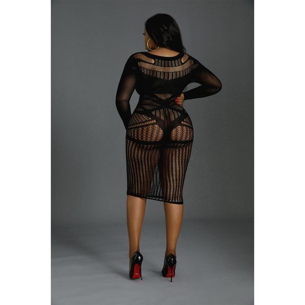 Платье-бодистокинг Moonlight Plus Model 03 XL-XXXL Black, миди, длинный рукав SO8194