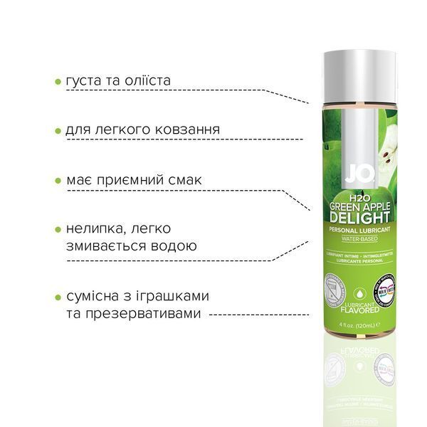 Смазка на водной основе JO H2O &mdash; Green Apple (120 мл) без сахара, растительный глицерин SO1677