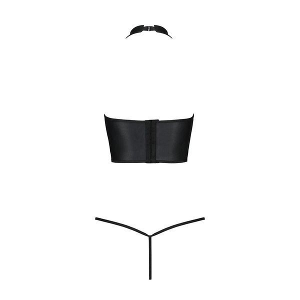 Комплект білизни з відкритими грудьми Passion GENEVIA SET WITH OPEN BRA XXL/XXXL black, корсет, стрі SO8441