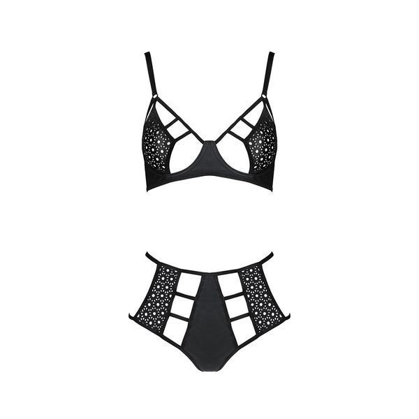 Комплект білизни Passion TASMINA SET S/M black, ліф, високі трусики з корсетом ззаду SO8491