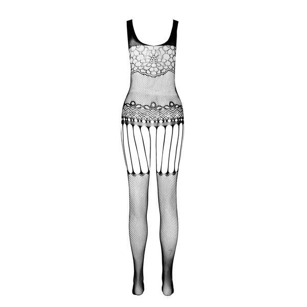 Бодістокінг Passion ECO BS001 One Size black, з доступом, імітація підв&rsquo;язок, флористичний декор SO7065