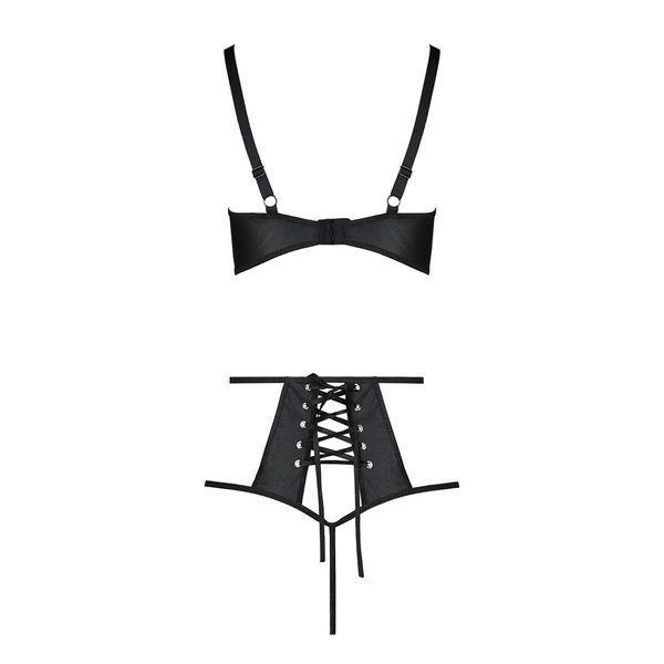 Комплект білизни Passion TASMINA SET S/M black, ліф, високі трусики з корсетом ззаду SO8491