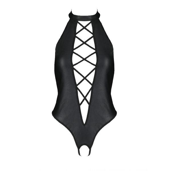 Боди из экокожи Passion NANCY BODY 6XL/7XL black, с имитацией шнуровки и открытым доступом SO7105