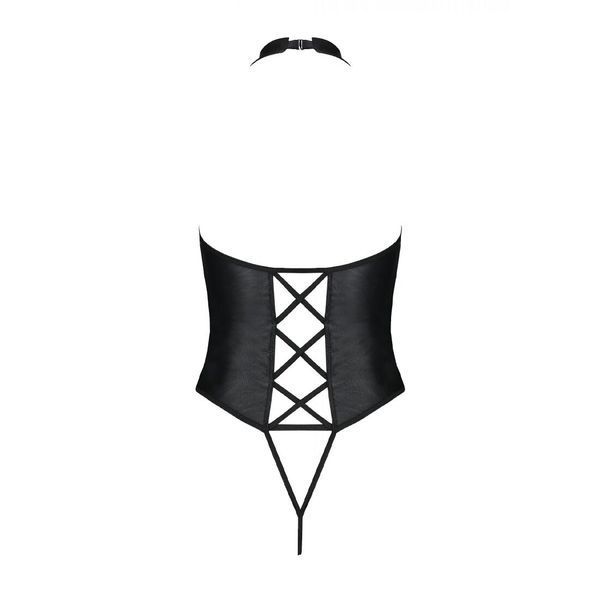 Боди из экокожи Passion NANCY BODY 6XL/7XL black, с имитацией шнуровки и открытым доступом SO7105