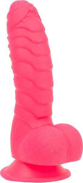 Ребристый фаллоимитатор на присоске ADDICTION &mdash; Tom 7&Prime; Dildo With Balls &mdash; Pink, вибропуля в подарок SO5585
