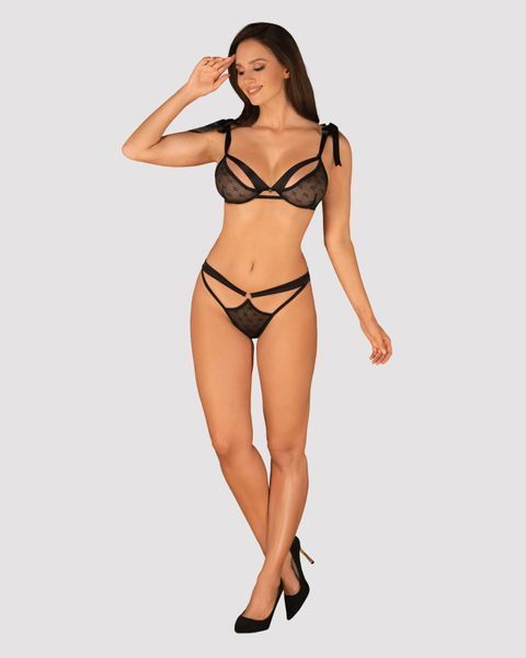 Полупрозрачный эротический комплект Obsessive Obsessivia 2pcs set black L/XL, бюстгальтер и трусики SO7298