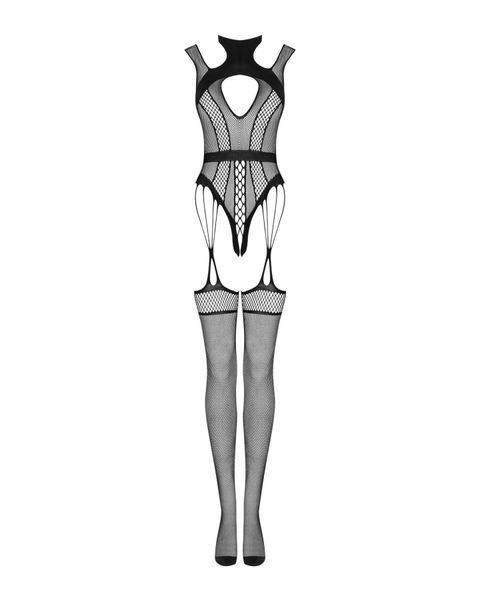 Ажурний бодістокінг з отворами Obsessive Bodystocking G327 black S/M/L, комбінезон, з доступом SO7248