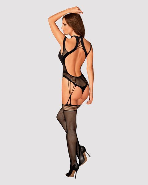 Ажурний бодістокінг з отворами Obsessive Bodystocking G327 black S/M/L, комбінезон, з доступом SO7248