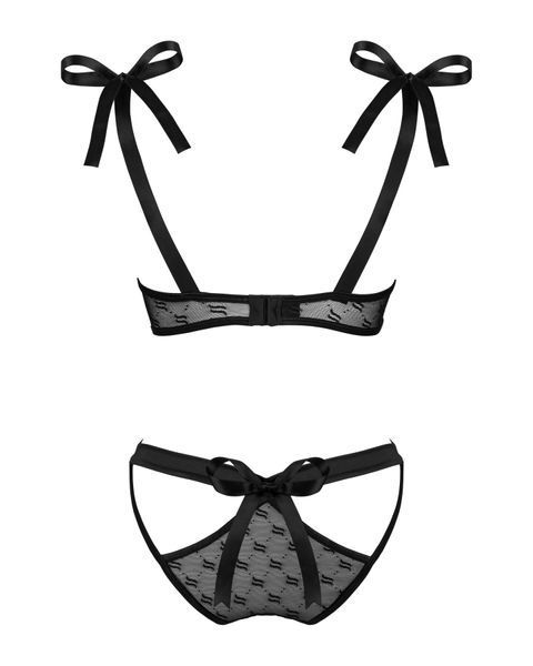Полупрозрачный эротический комплект Obsessive Obsessivia 2pcs set black L/XL, бюстгальтер и трусики SO7298