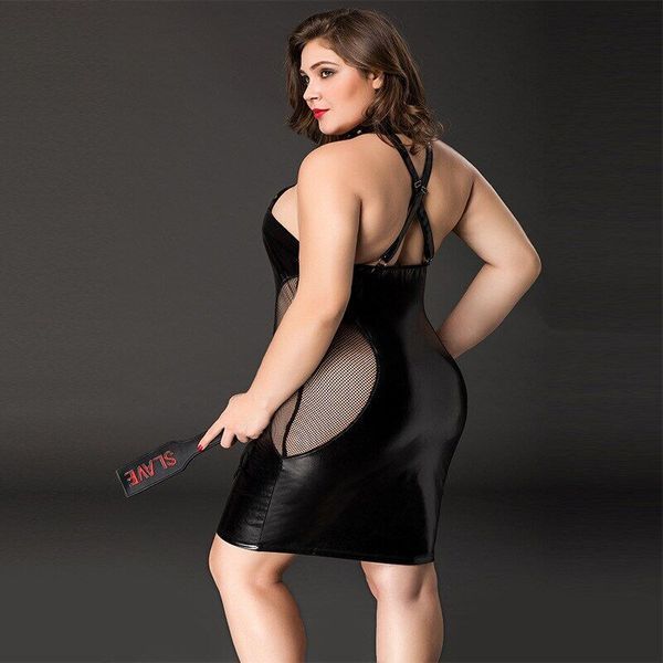 Эротическое платье JSY &laquo;Соблазнительная Мила&raquo; Plus Size Black, прозрачные вставки, стрепы, халтер SO8366