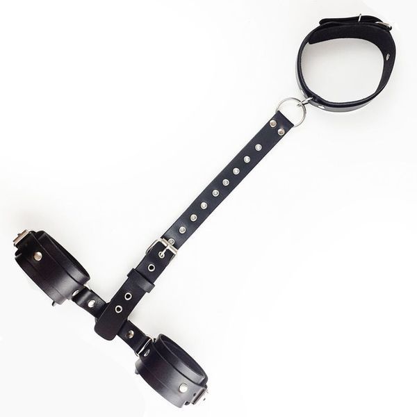Фиксаторы для шеи и рук Art of Sex - Bondage Set из натуральной кожи, цвет черный SO5184