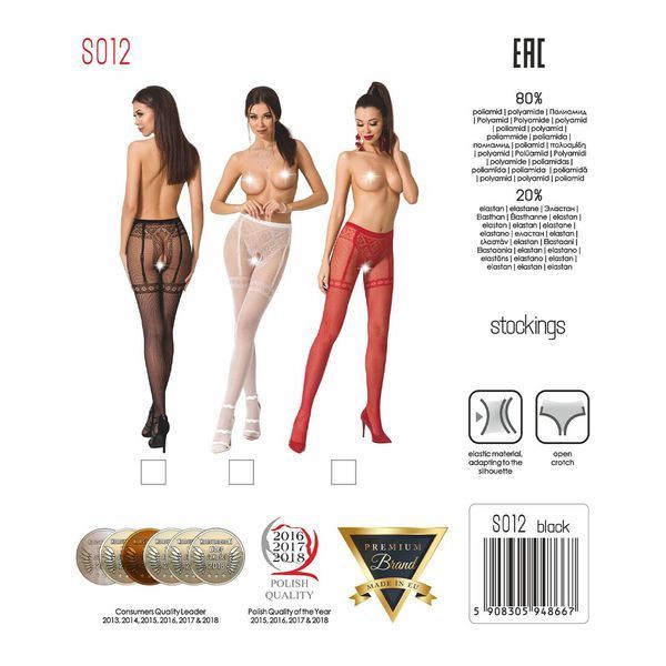 Колготки-бодистокинги Passion S012 One Size, White, имитация чулок, пояса и кружевных трусиков PSS012W