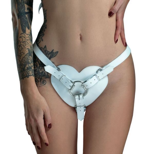 Трусики Серце для страпону з натуральної шкіри Feral Feelings - Hearts Strap-on Belt White SO9418
