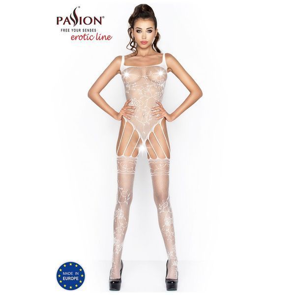 Бодістокінг Passion BS034 white, комбінезон, імітація боді і панчіх PBS034W