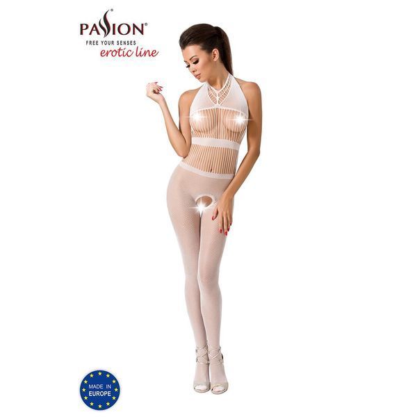 Бодістокінг Passion BS048 white, комбінезон, імітація колгот та відкритого топа PBS048W