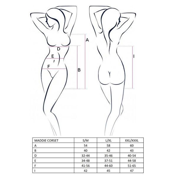 Корсет-сорочка с пажами Passion MADDIE CORSET S/M, black, трусики EL12602