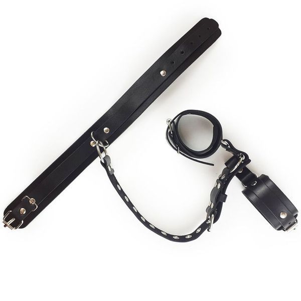 Фиксаторы для шеи и рук Art of Sex - Bondage Set из натуральной кожи, цвет черный SO5184