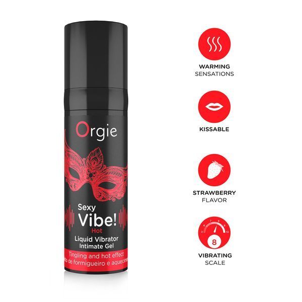 Рідкий вібратор Orgie Sexy Vibe! Hot, 15 мл, зігрівальний, дуже потужний, зі смаком полуниці SX1551