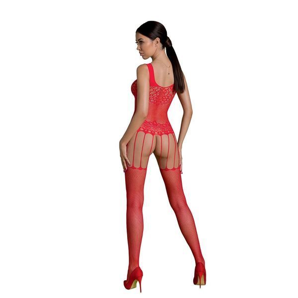 Бодистокинг Passion ECO BS001 One Size red, с доступом, имитация подвязок, флористический декор SO7066