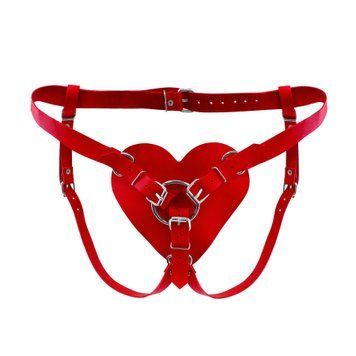 Трусики Сердце для страпона из натуральной кожи Feral Feelings - Hearts Strap-on Belt Red SO9419