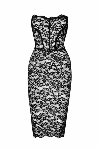 Сукня Noir Handmade F301 Catalyst, 3XL, black, міді, мереживо, відкриті плечі, шнурівка на спині SX0248