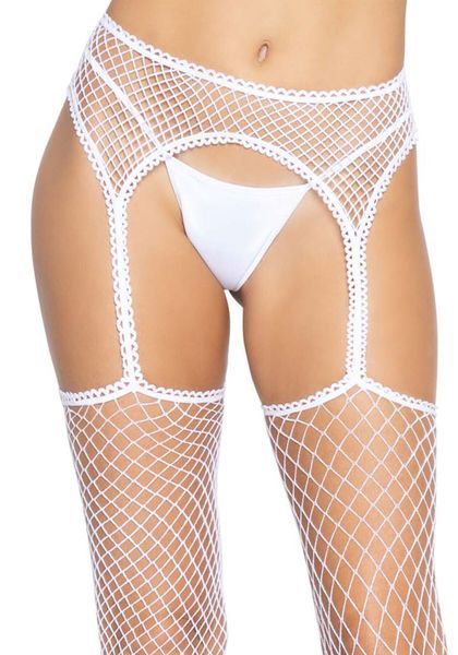 Чулки-сетка Leg Avenue Net stockings with garter belt One size White, пояс, подвязки SO8578