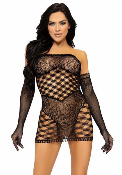 Leg Avenue 2 PC Tube dress and gloves OS Black SO7886