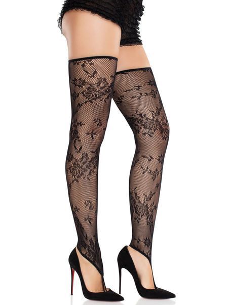 Чулки Leg Avenue Floral Net Toe Loop Footless Thigh Highs One Size SX2763