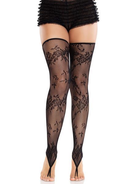 Чулки Leg Avenue Floral Net Toe Loop Footless Thigh Highs One Size SX2763