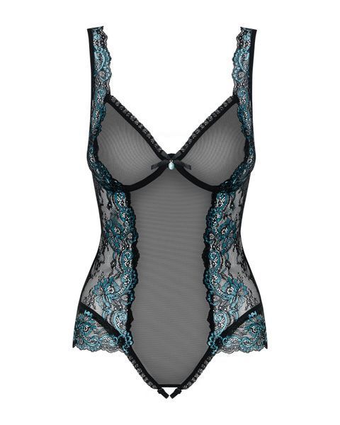 Сетчатое боди на косточках Obsessive Amanta teddy L/XL, черное, с доступом SO7199