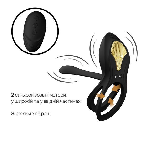 Смарт-ерекційне кільце Zalo - BAYEK Obsidian Black, подвійне з ввідною частиною, пульт ДК SO6646