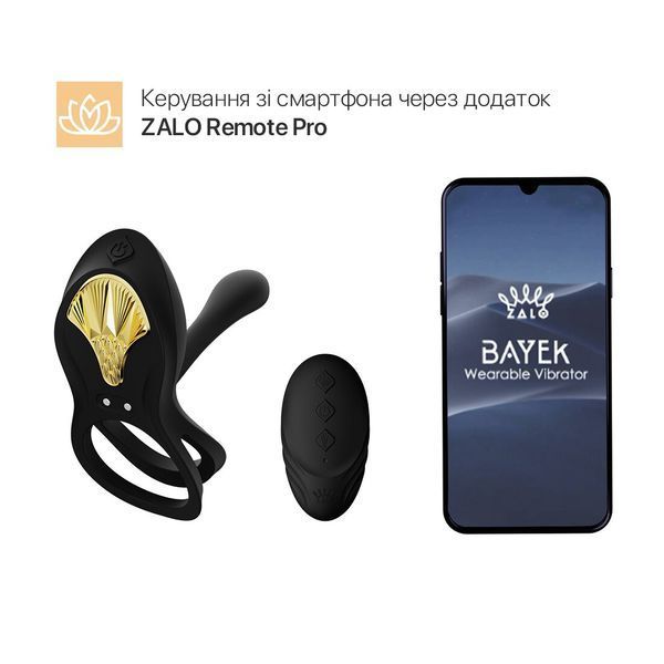 Смарт-ерекційне кільце Zalo - BAYEK Obsidian Black, подвійне з ввідною частиною, пульт ДК SO6646