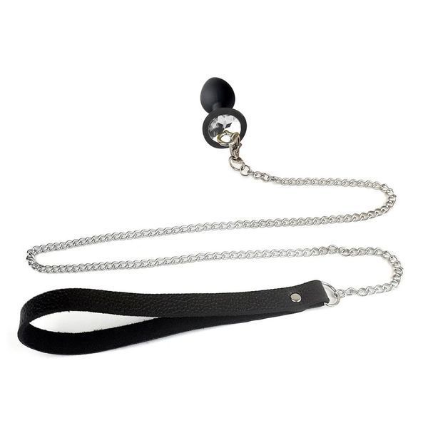 Силіконова анальна пробка Art of Sex Metal Anal Plug with Leash size M з повідцем Black SO6180