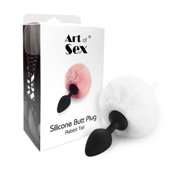 Силіконова анальна пробка М Art of Sex - Silicone Butt plug Rabbit Tail White, діаметр 3,5 см SO6695