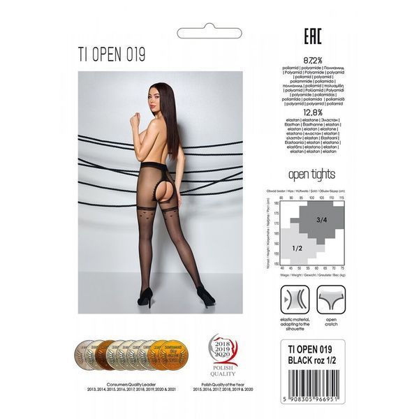 Колготки з відкритим доступом, імітація панчіх Passion TIOPEN 019 black 1/2 (20 den) SO8493